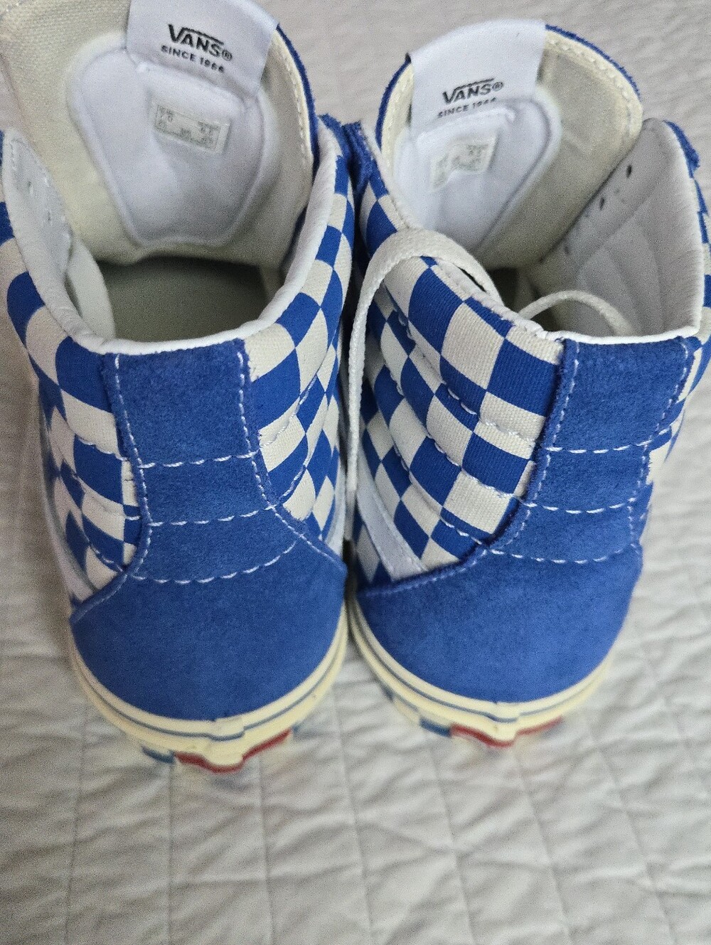 Vans Classic Sk8 Hi Canvas Women Shoes Blue And White High Top Checkers 0926 - Picture 7 of 9
